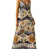 Women's Summer Tropical Floral Maxi Dress Spaghetti Strap V Neck Flowy Vacation Dresses