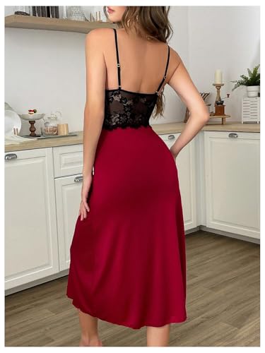 Women's Lace Lingerie Dress Sleeveless High Slit Long Nightgown Chemise Nightdress