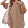 Rompers for Women Casual Short Sleeve Oversized Athletic Workout Reversible Hot Shot Tee Romper Deep Pockets