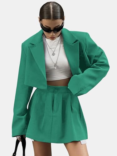 Women's Business Casual Blazer Suit Sets and Pleated Mini Skirt 2 Piece Outfits Trendy Long Sleeve Y2K Clothes 2025