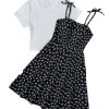 Girl's Floral Tie Shoulder Dress Flowy Boho Short Sundress with Short Sleeve Knit Tee