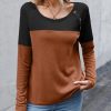 Women Waffle Knit Shirts Long Sleeve Colorblock Tee Button Detail Tunics