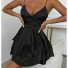 Women's V Neck Spaghetti Strap Tiered Fit and Flare A Line Mini Cami Dress