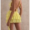 Women's Y2k Ruffle Lace Backless Layered Halter Mini Dress Deep V Party Jellyfish Dress