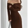 Women's Off Shoulder Bodycon Maxi Dress Long Sleeve Wedding Guest Party Long Dress