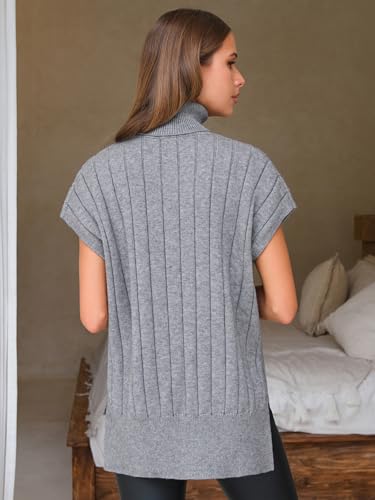 Women's Turtleneck Sleeveless Sweater Vest Casual Short Cap Sleeve Knit Pullover Tank Tops 2025 Fashion Fall Clothes