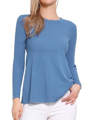 Pullover Sweaters for Women Long Sleeve Crew Neck Casual Loose Fit Stretchy Knit Sweater Elegant Peplum Tops 2025