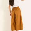 Women Casual Wide Leg Pants Summer Cotton High Rise Elastic Waist Cropped Capris Trousers with Pockets