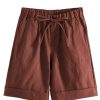 Womens Casual Loose Elastic Drawstring Summer Beach Bermuda Pocketed Shorts