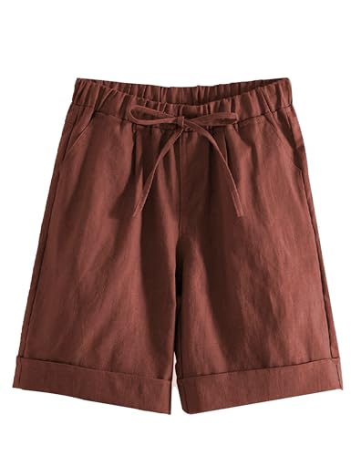 Womens Casual Loose Elastic Drawstring Summer Beach Bermuda Pocketed Shorts