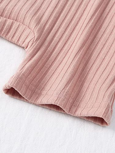 Girl's 2 Piece Solid Scoop Neck Sleeveless Ribbed Knit Short Romper Jumpsuit