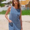 Womens Sleeveless Denim Dress Casual Summer Crewneck A Line Overall Mini Dress Jean Jumper Pinafore with Pockets 2025