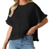 Yeokou Womens Short Sleeve Sweater Round Neck Ruffled Hem Knit Crochet Pullover Summer Fall Casual Top Blouse