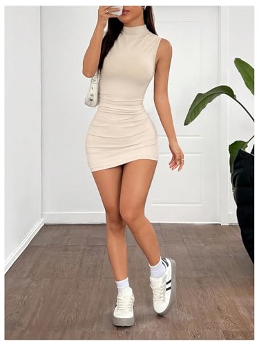 Women's Summer Casual Mock Neck Sleeveless Bodycon Going Out Mini Tank Dress