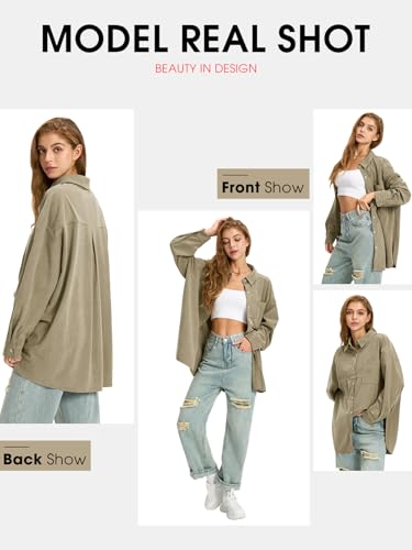 Womens Corduroy Shirts Oversized Button Down Long Sleeve Jacket Shackets Loose Blouses Fall Casual Outfits