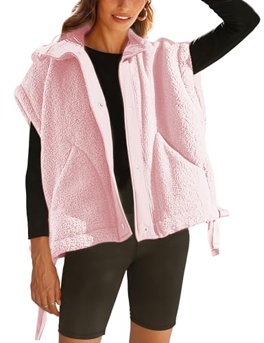 Women's Fleece Vest Casual Sleeveless Button Down Winter Warm Sherpa Jacket with Pockets