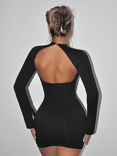 41YNZ6g6mSL.jpg Women's Sexy Open Back Sheer Mesh Long Sleeve Backless Bodycon Party Mini Dress