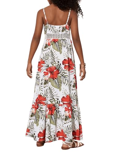 41Yetc8EsjL.jpg Girl's Floral Sleeveless Split Thigh Ruffle Hem Summer Boho Maxi Cami Dress