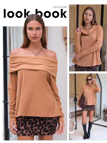 Womens Long Sleeve Off Shoulder Shirts Fall Loose Casual Oversized Going Out Tops Outfits 2025 Trendy Clothes