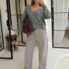 Womens Fall Oversized Sweaters Cotton Long Sleeve V Neck Off Shoulder Sweater Pullover Jumper Tops Trendy Winter 2025