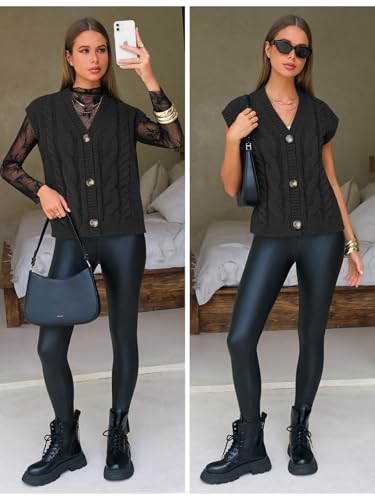 Women's Fall Fashion Sweaters Vest Tops Sleeveless Button Down V Neck Chunky Cable Knit Cardigan Trendy Outfits 2025