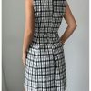 Women's Vintage Plaid Bow Side Split Hem A Line Sleeveless Elegant Work Dress