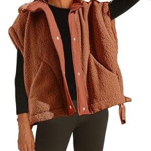 Women's Fleece Vest Casual Sleeveless Button Down Winter Warm Sherpa Jacket with Pockets