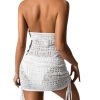 Women's Hollow Out Cover Up Dress Drawstring Side Halter Sleeveless Beach Swimsuit