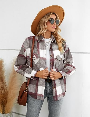 Women's Warm Sherpa Lined Fleece Plaid Flannel Shirt Jacket Button Down Fuzzy Shacket