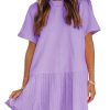 Womens Summer Casual Short Sleeve Dress Crewneck Tshirt Dresses Pleated Aline Mini Dress 2025 Vacation Beach Sundress
