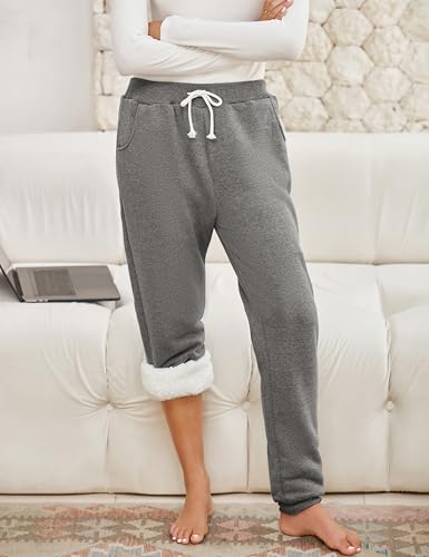 Womens Sherpa Lined Sweatpants Winter Warm Fleece Joggers Casual Lounge Pants