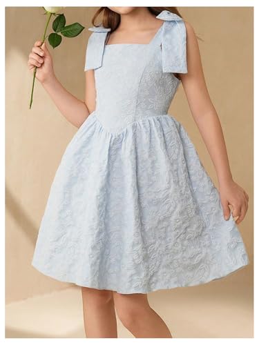 Girl's Flower Girl Dress Bow Sleeveless Fit and Flare A Line Party Wedding Jacuqard Dress