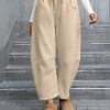 Womens Fleece Lined Sweatpants Barrel Leg High Waist Winter Joggers Cozy Home Travel Lounge Pants with Pockets