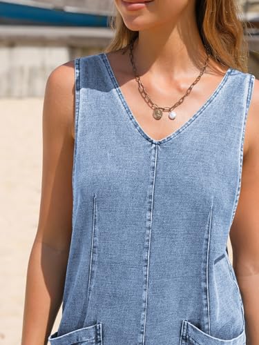 Womens High Roller Denim Bib Jumpsuits Casual Loose Sleeveless Baggy Overalls Jeans Pants Jumpers with Pockets