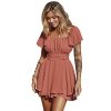 Women's 2025 Summer Ruffle Short Sleeve Tie Back Romper Dress Square Neck A Line Cute Dressy Short Jumpsuits