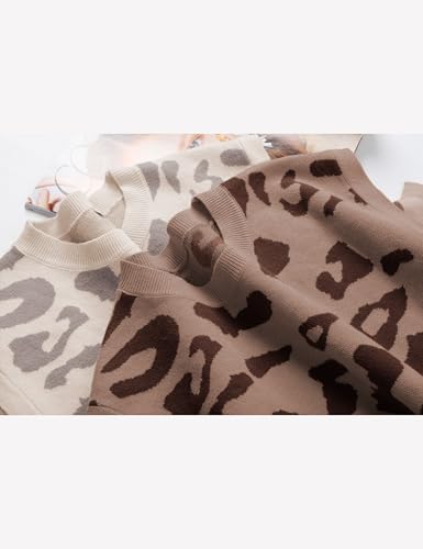 Women Leopard Print Sweater Vest Side Tie Knit Tank Tops Sleeveless Crew Neck Casual Fall Outfits