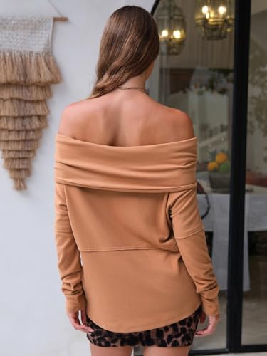 Womens Long Sleeve Off Shoulder Shirts Fall Loose Casual Oversized Going Out Tops Outfits 2025 Trendy Clothes