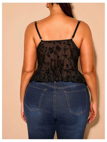 Women's Plus Size Sexy Open Front Lace Up Sheer Mesh Ruffle Trim Y2k Top Camisole Tank