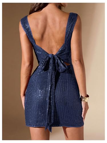 Women's Sequin Open Back Glitter Bodycon Slit Mini Dress Sexy Party Night Dress