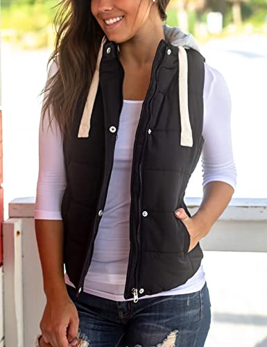 Yeokou Women's Slim Sleeveless Quilted Removable Hooded Winter Puffer Vest Coat