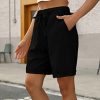 Womens Casual Loose Elastic Drawstring Summer Beach Bermuda Pocketed Shorts