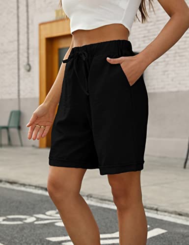 Womens Casual Loose Elastic Drawstring Summer Beach Bermuda Pocketed Shorts