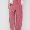 Women Wide Leg Pants Casual Striped Cotton Mid Rise Drawstring Palazzo Trousers with Pockets