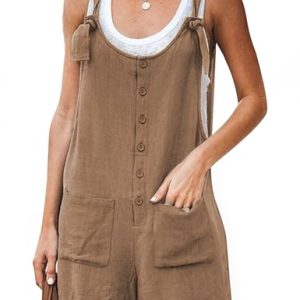 Women's Casual Summer Cotton Linen Rompers Overalls Jumpsuit Shorts