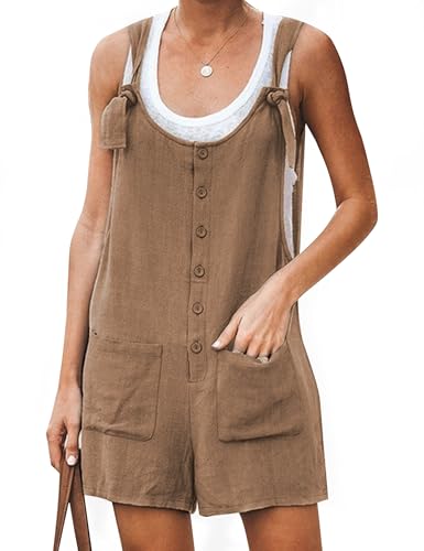 Women's Casual Summer Cotton Linen Rompers Overalls Jumpsuit Shorts