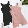 Girl's 2 Piece Solid Scoop Neck Sleeveless Ribbed Knit Short Romper Jumpsuit