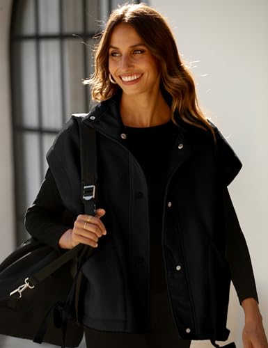 Women's Fleece Vest Casual Sleeveless Button Down Winter Warm Sherpa Jacket with Pockets