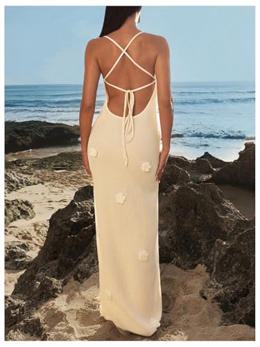 Women's Plunge Neck Backless Low Cut Maxi Dress Rose Floral Wedding Guest Dresses