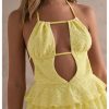 Women's Y2k Ruffle Lace Backless Layered Halter Mini Dress Deep V Party Jellyfish Dress