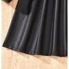 Girl's Ribbed Long Sleeve PU Leather Patchwork Belted A Line Flowy Skater Dress